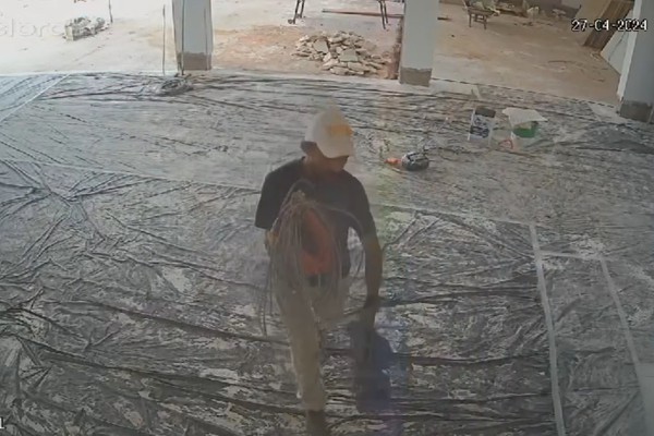 Polícia Militar procura homem que entrou em uma construção e furtou um martelete e extensões, no bairro Caiçaras