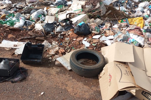 Descarte irregular de lixo e entulho cria lixão às margens da BR 365, em Patos de Minas